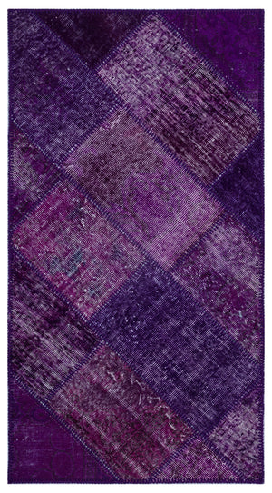 Purple Over Dyed Patchwork Unique Rug 2'7'' x 4'11'' ft 80 x 150 cm