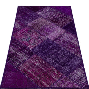 Purple Over Dyed Patchwork Unique Rug 2'7'' x 4'11'' ft 80 x 150 cm