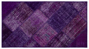 Purple Over Dyed Patchwork Unique Rug 2'7'' x 4'11'' ft 80 x 150 cm