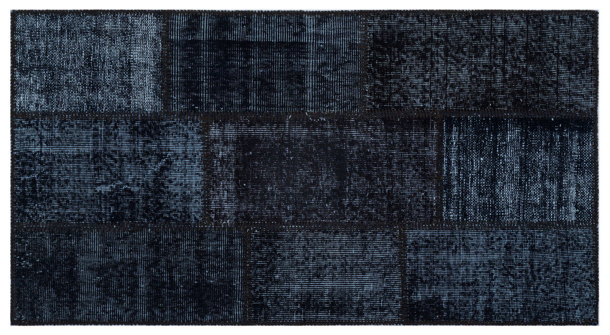 Black Over Dyed Patchwork Unique Rug 2&#39;7&#39;&#39; x 4&#39;11&#39;&#39; ft 80 x 150 cm