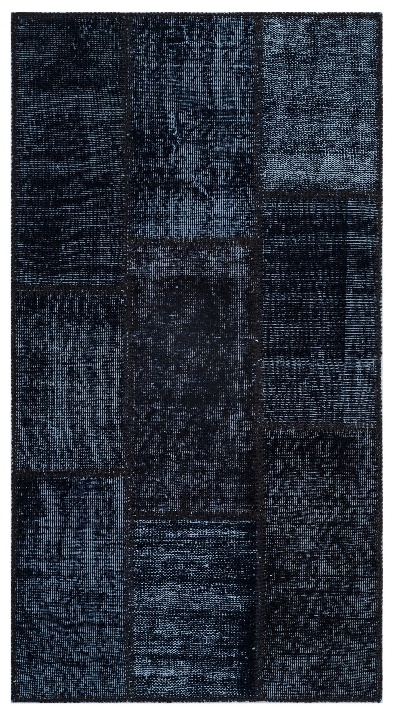 Black Over Dyed Patchwork Unique Rug 2'7'' x 4'11'' ft 80 x 150 cm