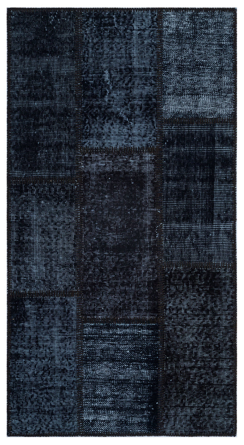 Black Over Dyed Patchwork Unique Rug 2'7'' x 4'11'' ft 80 x 150 cm