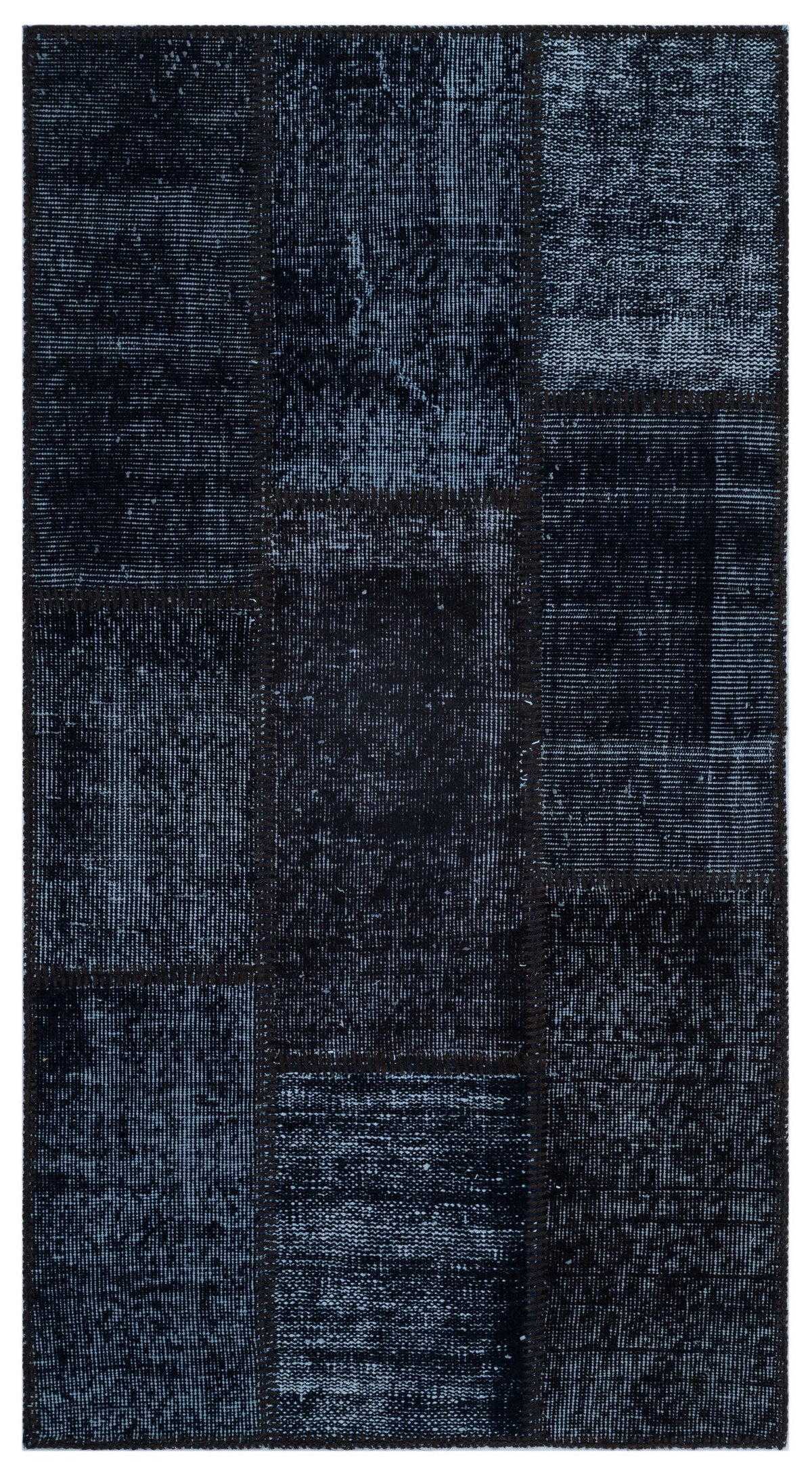 Black Over Dyed Patchwork Unique Rug 2&#39;7&#39;&#39; x 4&#39;11&#39;&#39; ft 80 x 150 cm