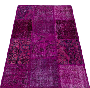 Purple Over Dyed Patchwork Unique Rug 2'7'' x 4'11'' ft 80 x 150 cm