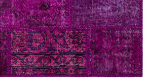 Purple Over Dyed Patchwork Unique Rug 2'7'' x 4'11'' ft 80 x 150 cm