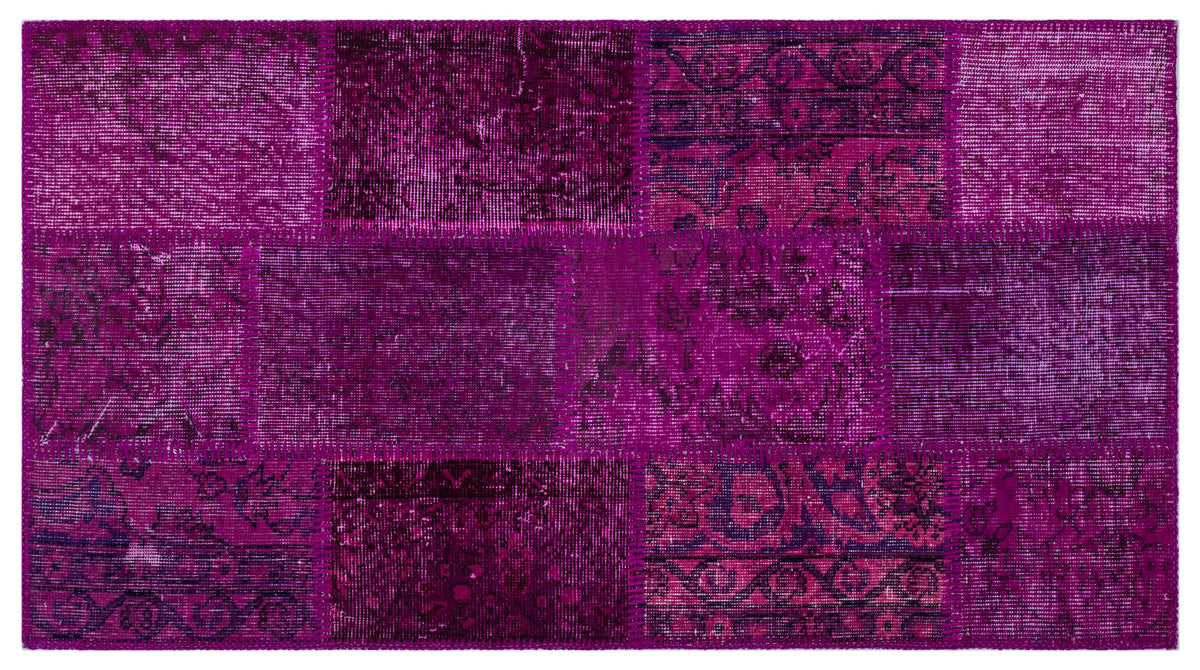 Purple Over Dyed Patchwork Unique Rug 2&#39;7&#39;&#39; x 4&#39;11&#39;&#39; ft 80 x 150 cm