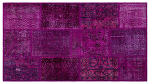 Purple Over Dyed Patchwork Unique Rug 2'7'' x 4'11'' ft 80 x 150 cm