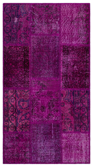 Purple Over Dyed Patchwork Unique Rug 2'7'' x 4'11'' ft 80 x 150 cm