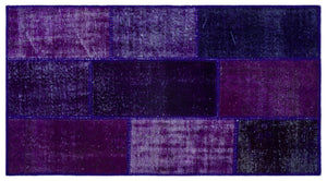 Purple Over Dyed Patchwork Unique Rug 2'7'' x 4'11'' ft 80 x 150 cm