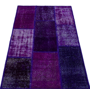 Purple Over Dyed Patchwork Unique Rug 2'7'' x 4'11'' ft 80 x 150 cm