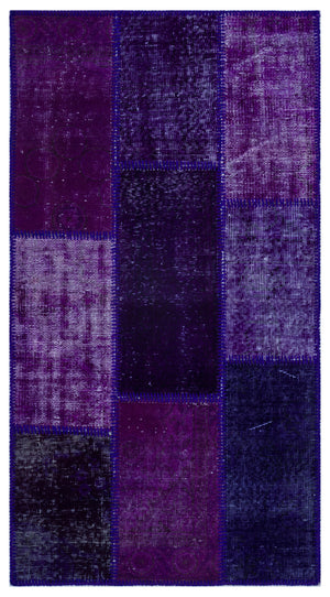 Purple Over Dyed Patchwork Unique Rug 2'7'' x 4'11'' ft 80 x 150 cm