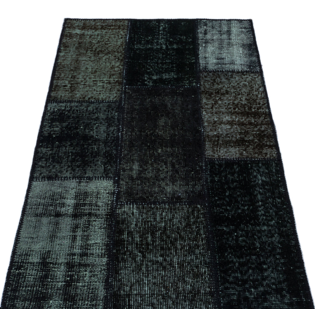 Black Over Dyed Patchwork Unique Rug 2'7'' x 4'11'' ft 80 x 150 cm