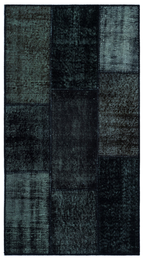Black Over Dyed Patchwork Unique Rug 2'7'' x 4'11'' ft 80 x 150 cm