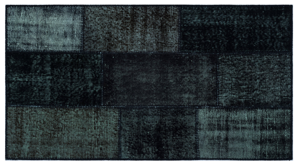 Black Over Dyed Patchwork Unique Rug 2&#39;7&#39;&#39; x 4&#39;11&#39;&#39; ft 80 x 150 cm
