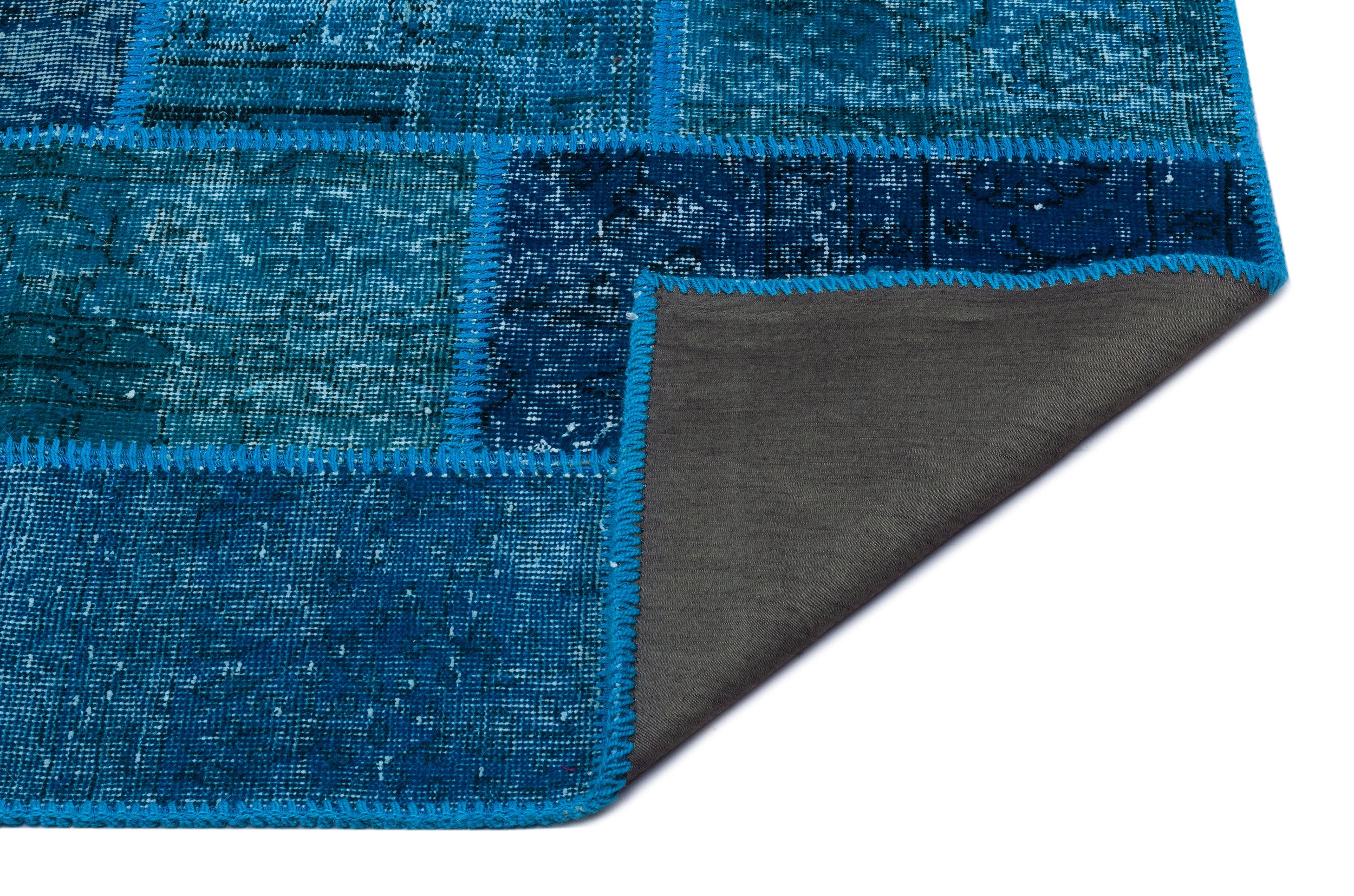 Turquoise  Over Dyed Patchwork Unique Rug 2'7'' x 4'11'' ft 80 x 150 cm