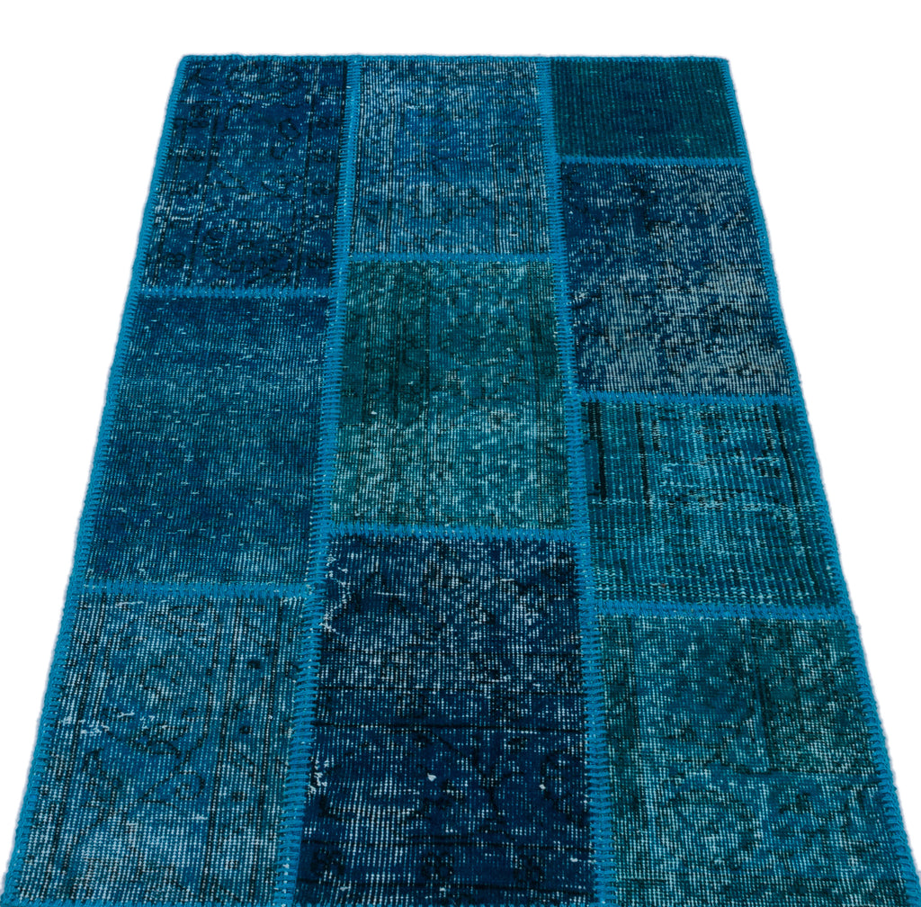 Turquoise  Over Dyed Patchwork Unique Rug 2'7'' x 4'11'' ft 80 x 150 cm
