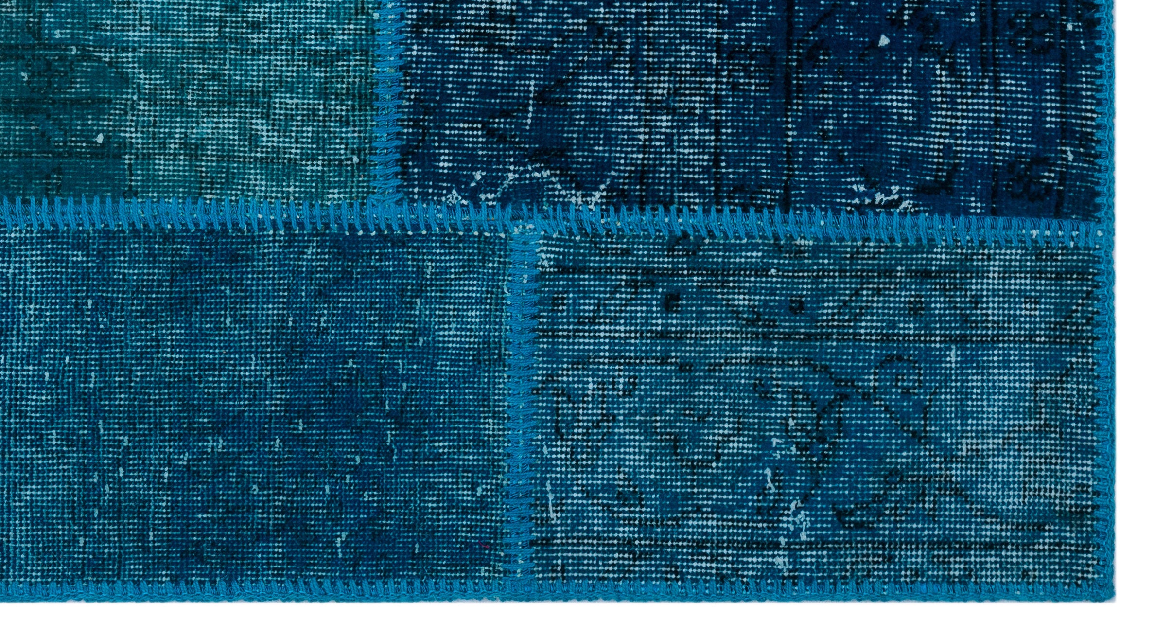 Turquoise  Over Dyed Patchwork Unique Rug 2'7'' x 4'11'' ft 80 x 150 cm