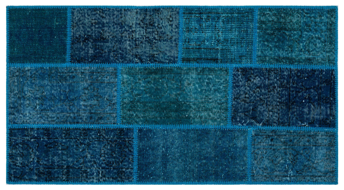 Turquoise  Over Dyed Patchwork Unique Rug 2&#39;7&#39;&#39; x 4&#39;11&#39;&#39; ft 80 x 150 cm