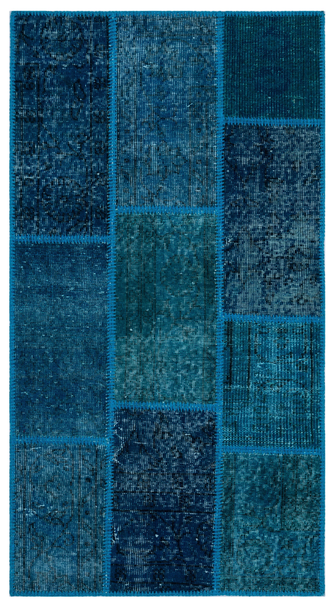 Turquoise  Over Dyed Patchwork Unique Rug 2'7'' x 4'11'' ft 80 x 150 cm