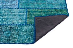 Turquoise  Over Dyed Patchwork Unique Rug 2'7'' x 4'11'' ft 80 x 150 cm