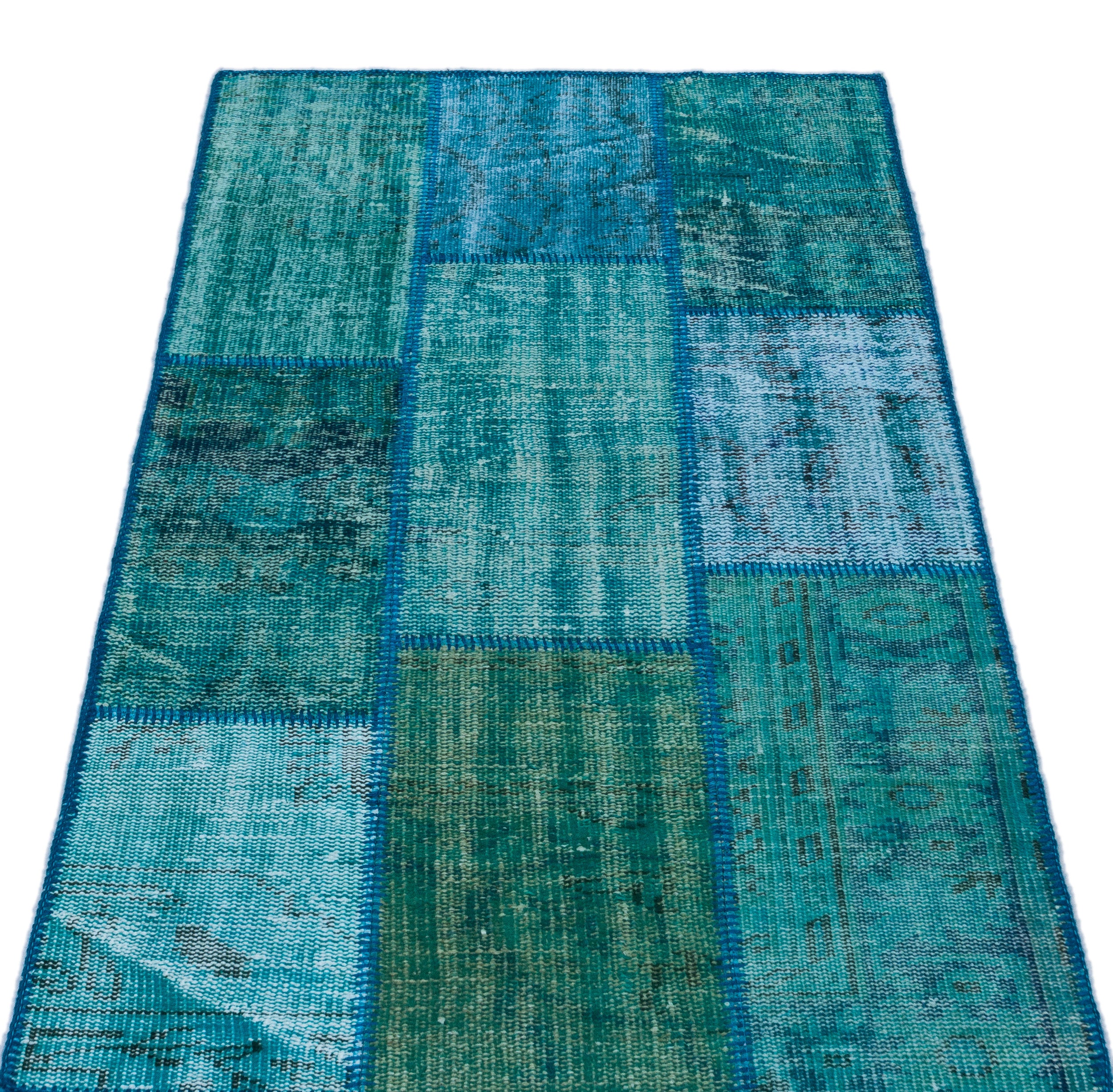 Turquoise  Over Dyed Patchwork Unique Rug 2'7'' x 4'11'' ft 80 x 150 cm