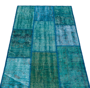 Turquoise  Over Dyed Patchwork Unique Rug 2'7'' x 4'11'' ft 80 x 150 cm