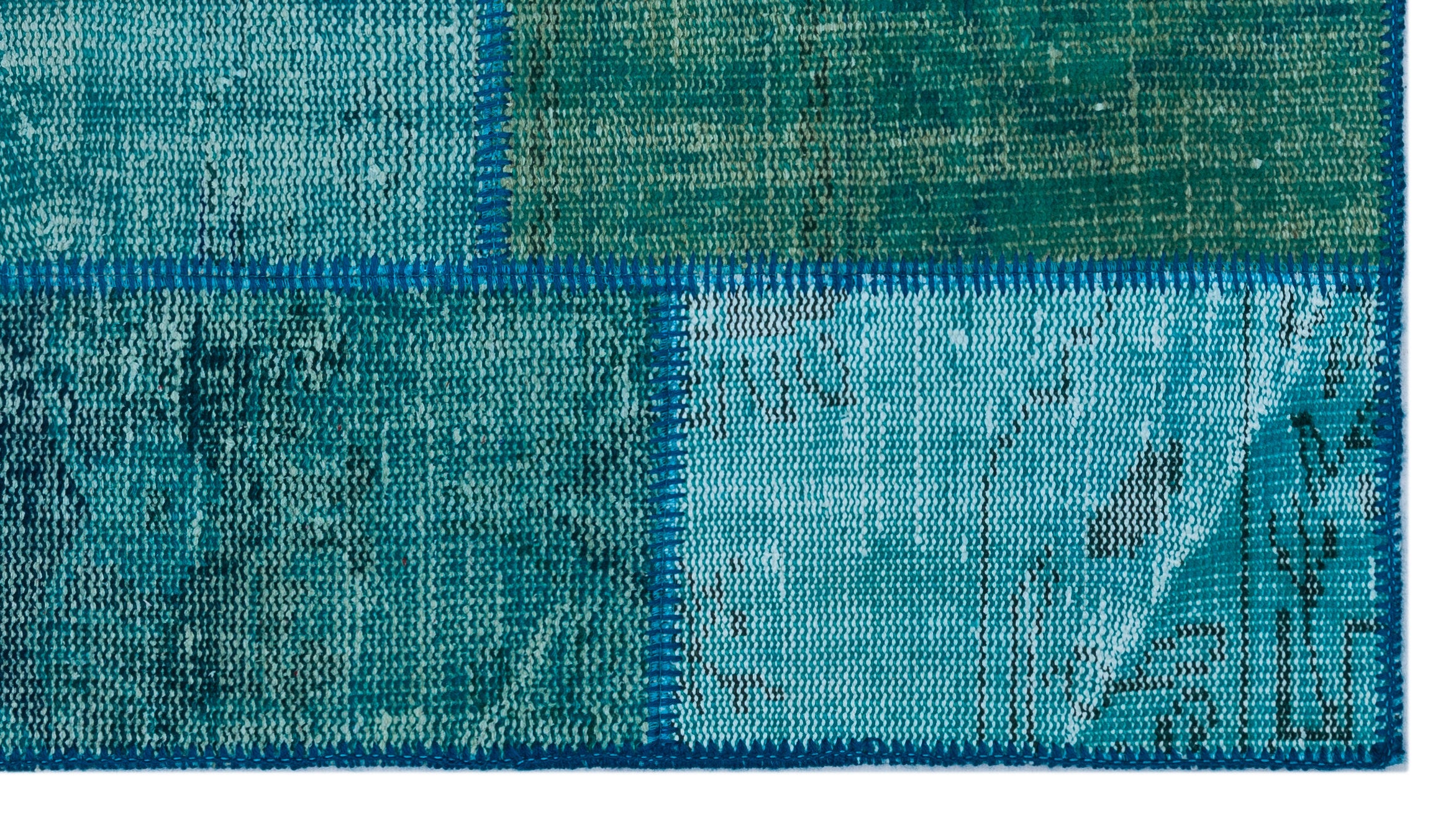 Turquoise  Over Dyed Patchwork Unique Rug 2'7'' x 4'11'' ft 80 x 150 cm