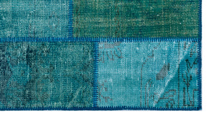 Turquoise  Over Dyed Patchwork Unique Rug 2'7'' x 4'11'' ft 80 x 150 cm