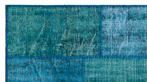 Turquoise  Over Dyed Patchwork Unique Rug 2'7'' x 4'11'' ft 80 x 150 cm