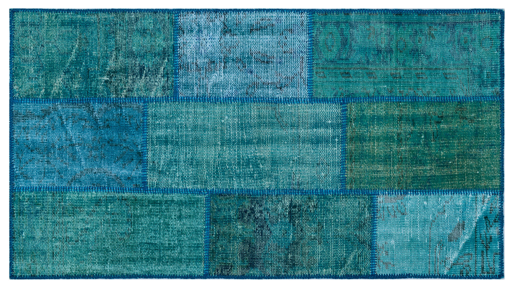 Turquoise  Over Dyed Patchwork Unique Rug 2'7'' x 4'11'' ft 80 x 150 cm