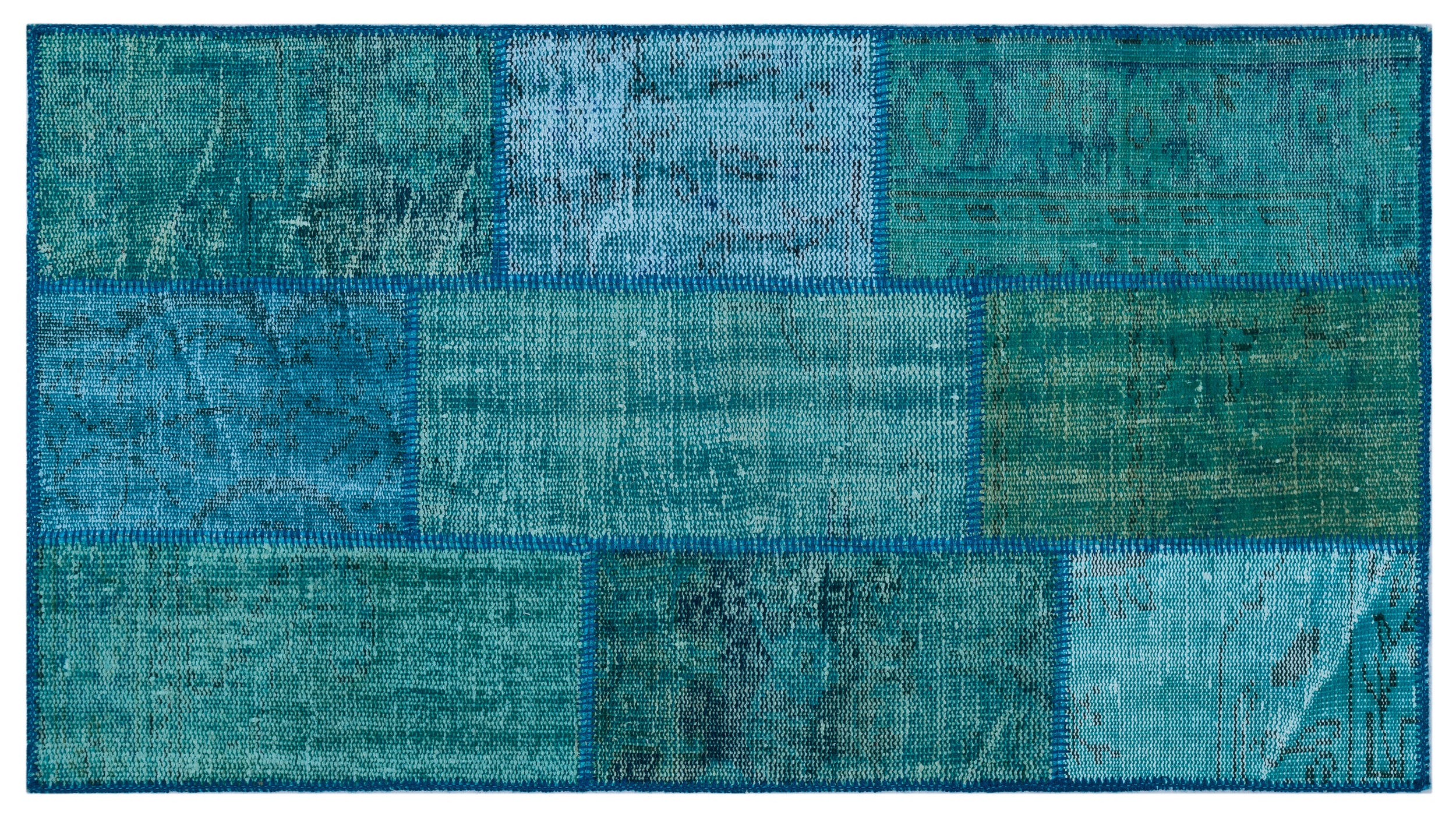 Turquoise  Over Dyed Patchwork Unique Rug 2'7'' x 4'11'' ft 80 x 150 cm