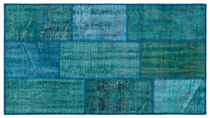 Turquoise  Over Dyed Patchwork Unique Rug 2'7'' x 4'11'' ft 80 x 150 cm