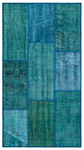 Turquoise  Over Dyed Patchwork Unique Rug 2'7'' x 4'11'' ft 80 x 150 cm