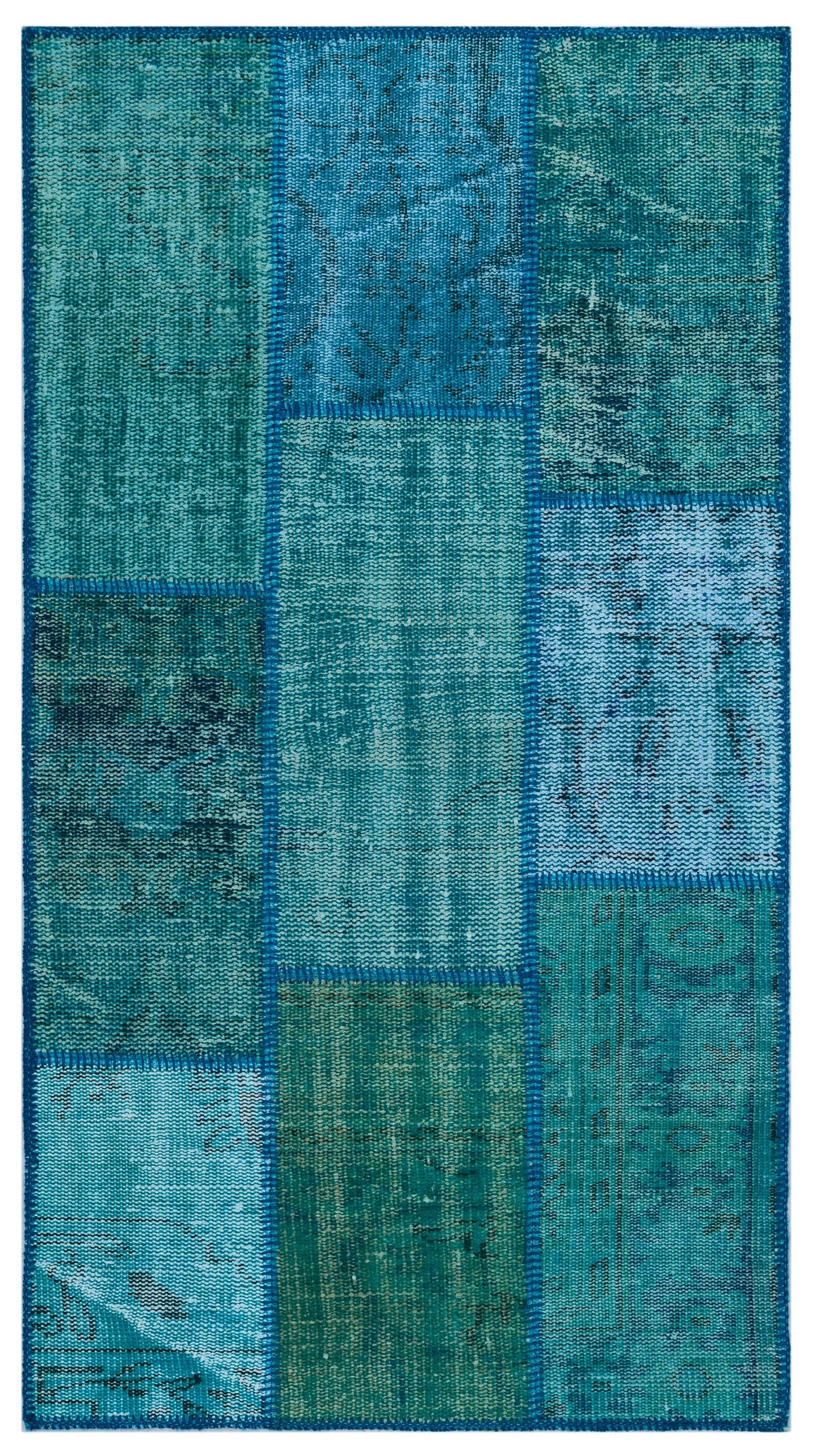 Turquoise  Over Dyed Patchwork Unique Rug 2&#39;7&#39;&#39; x 4&#39;11&#39;&#39; ft 80 x 150 cm