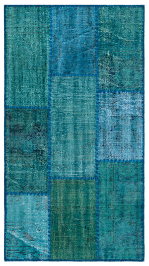 Turquoise  Over Dyed Patchwork Unique Rug 2'7'' x 4'11'' ft 80 x 150 cm