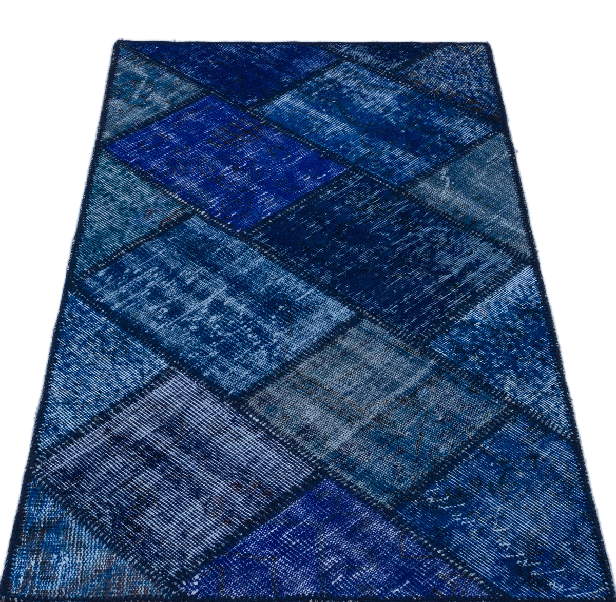 Blue Over Dyed Patchwork Unique Rug 2&#39;7&#39;&#39; x 4&#39;11&#39;&#39; ft 80 x 150 cm
