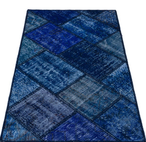 Blue Over Dyed Patchwork Unique Rug 2'7'' x 4'11'' ft 80 x 150 cm