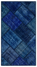 Blue Over Dyed Patchwork Unique Rug 2'7'' x 4'11'' ft 80 x 150 cm