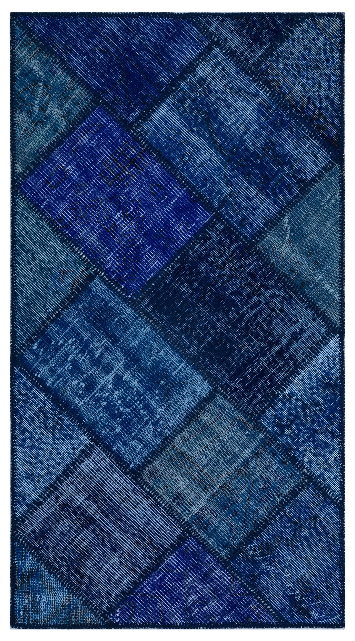 Blue Over Dyed Patchwork Unique Rug 2&#39;7&#39;&#39; x 4&#39;11&#39;&#39; ft 80 x 150 cm