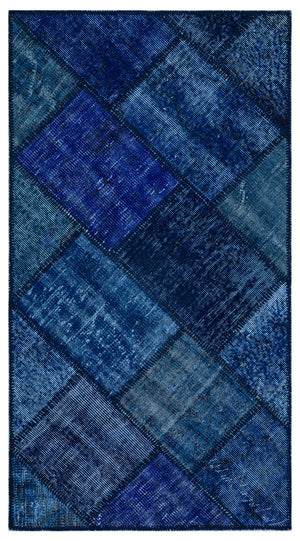 Blue Over Dyed Patchwork Unique Rug 2'7'' x 4'11'' ft 80 x 150 cm