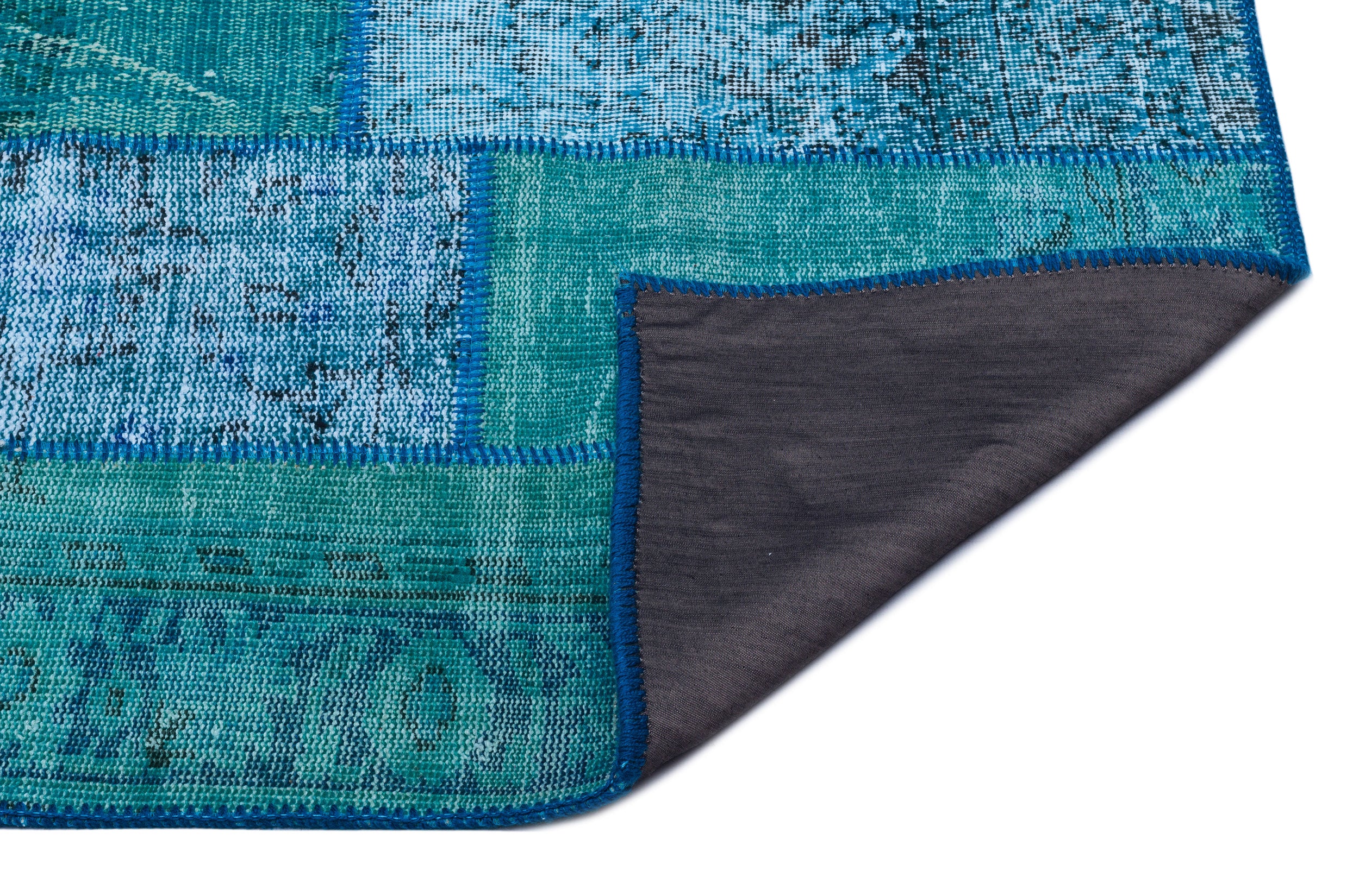 Turquoise  Over Dyed Patchwork Unique Rug 2'7'' x 4'11'' ft 80 x 150 cm