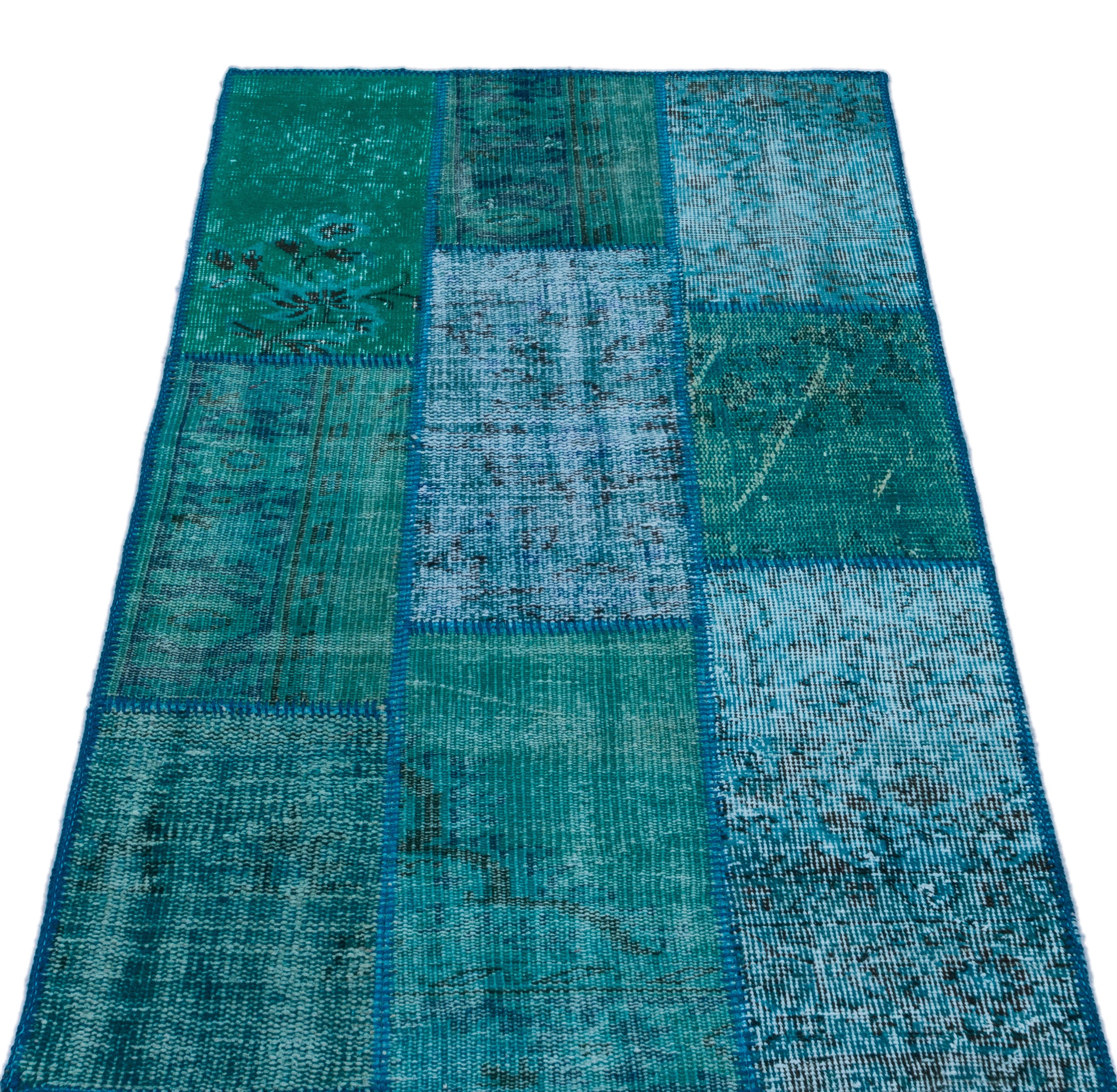 Turquoise  Over Dyed Patchwork Unique Rug 2'7'' x 4'11'' ft 80 x 150 cm