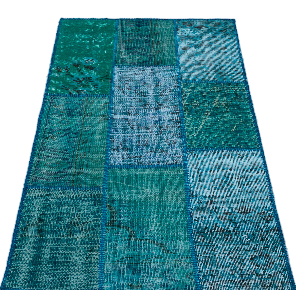 Turquoise  Over Dyed Patchwork Unique Rug 2&#39;7&#39;&#39; x 4&#39;11&#39;&#39; ft 80 x 150 cm