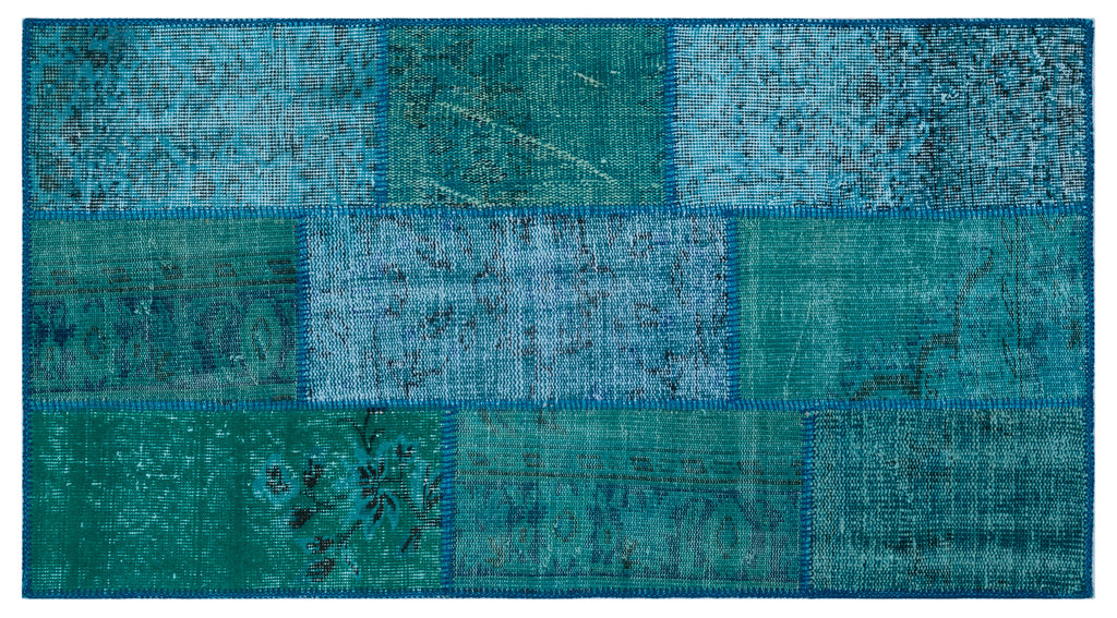 Turquoise  Over Dyed Patchwork Unique Rug 2'7'' x 4'11'' ft 80 x 150 cm