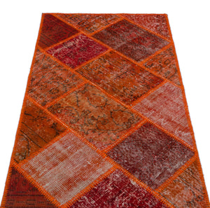 Red Over Dyed Patchwork Unique Rug 2'7'' x 4'11'' ft 80 x 150 cm