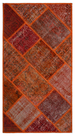 Red Over Dyed Patchwork Unique Rug 2'7'' x 4'11'' ft 80 x 150 cm