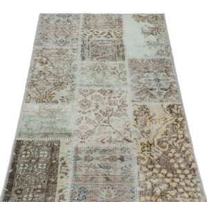 Beige Over Dyed Patchwork Unique Rug 2'7'' x 4'11'' ft 80 x 150 cm