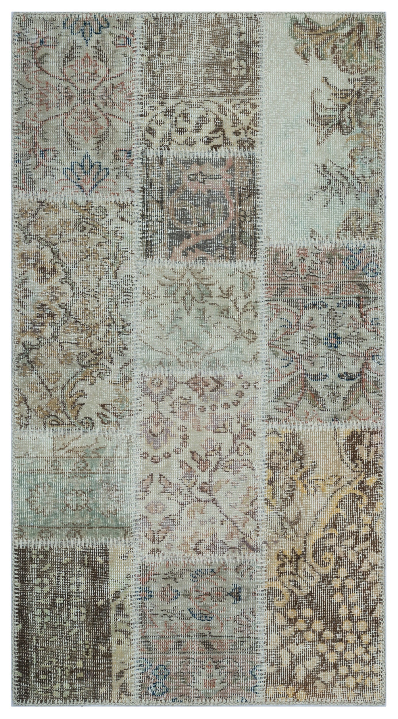 Beige Over Dyed Patchwork Unique Rug 2'7'' x 4'11'' ft 80 x 150 cm