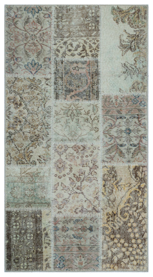 Beige Over Dyed Patchwork Unique Rug 2'7'' x 4'11'' ft 80 x 150 cm