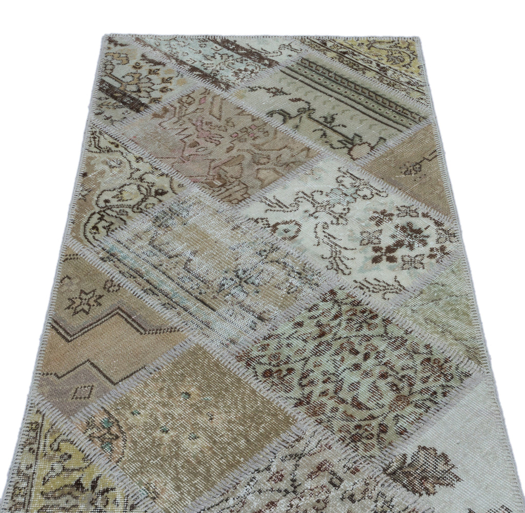 Beige Over Dyed Patchwork Unique Rug 2'7'' x 4'11'' ft 80 x 150 cm